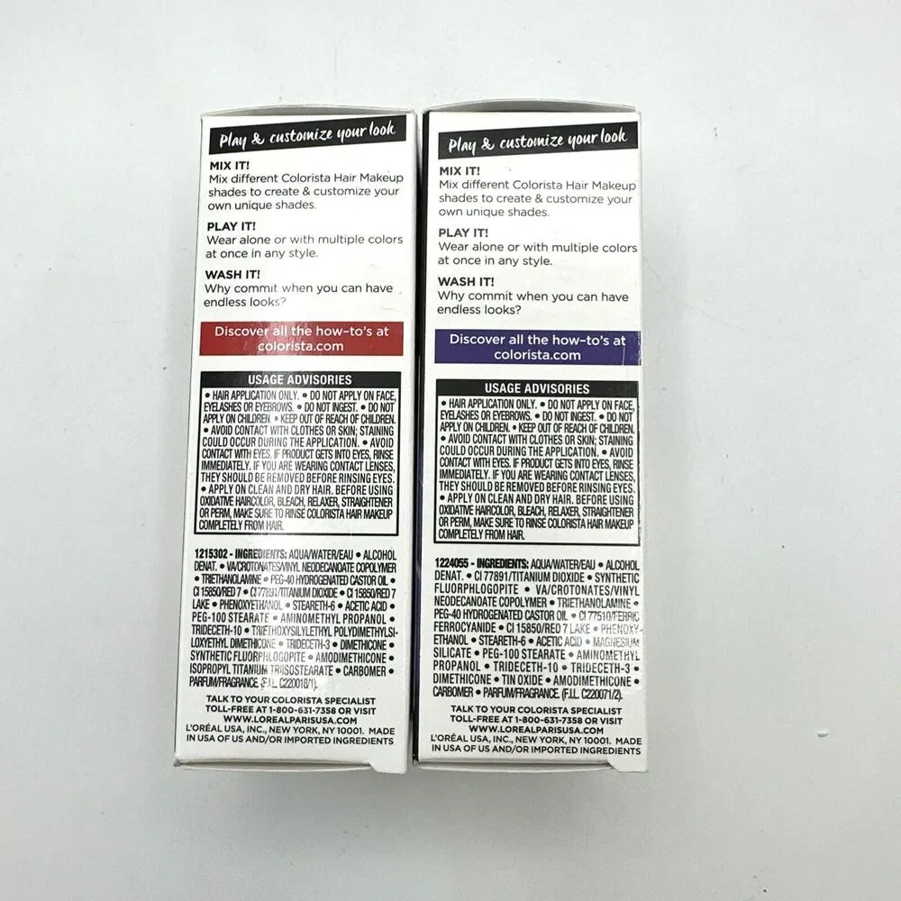 2 Lot L'Oreal Colorista One Day Hair Dye Wash Out Party #HotPink300 & #PURPLE50